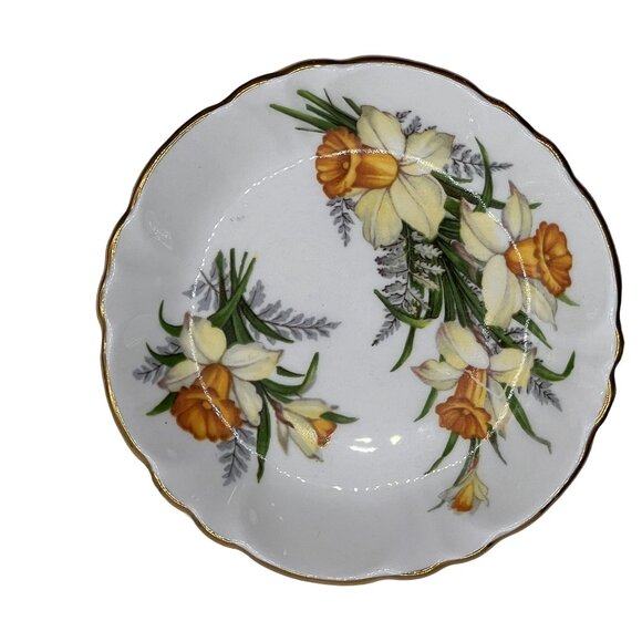 Royal Windsor England White Trinket Dish Yellow Floral Gold Rim Fine Bone China - Picture 1 of 13
